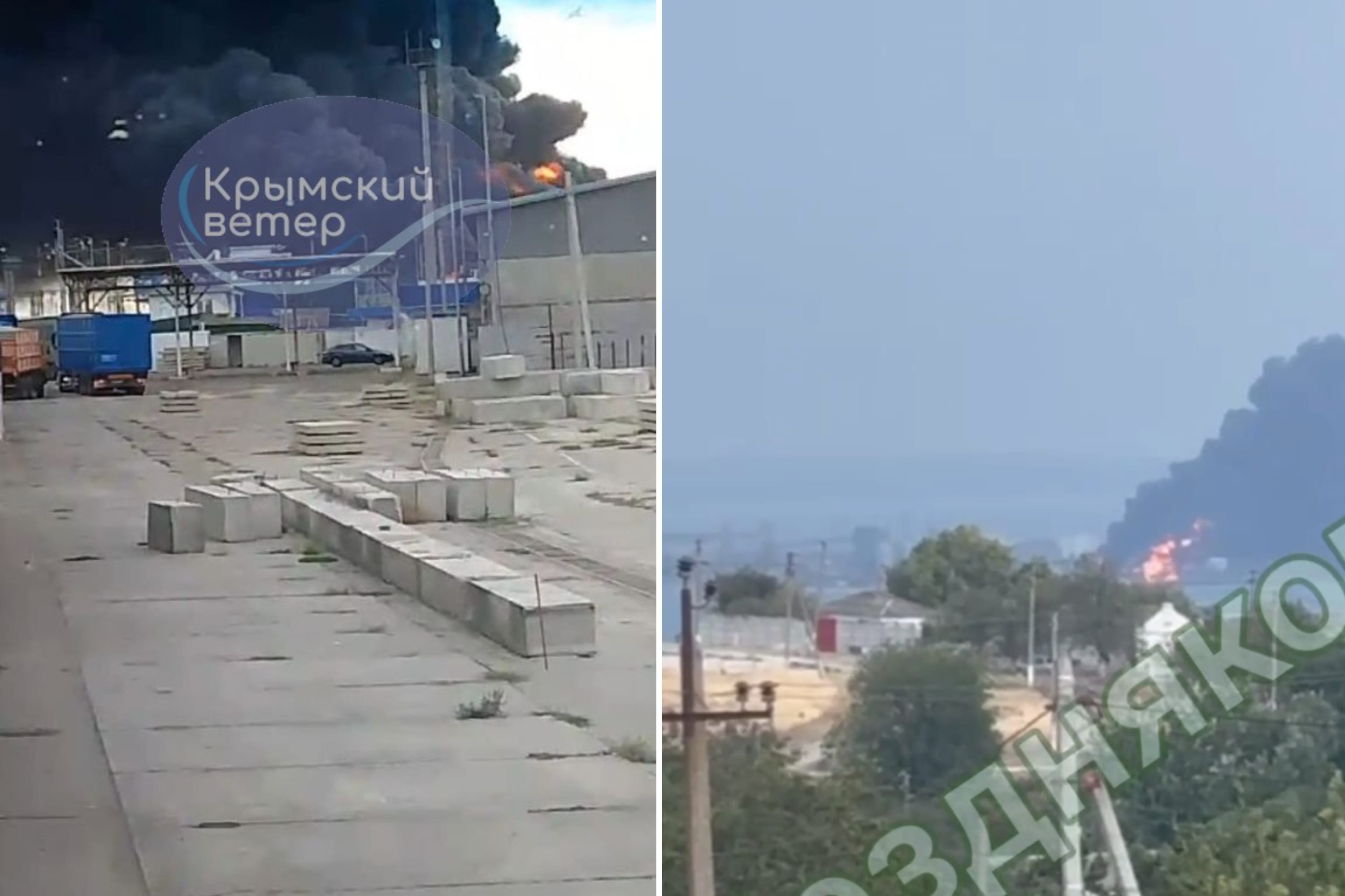 В российском порту Кавказ пожар. Российские и украинские СМИ сообщают о прилете по парому с топливными цистернами