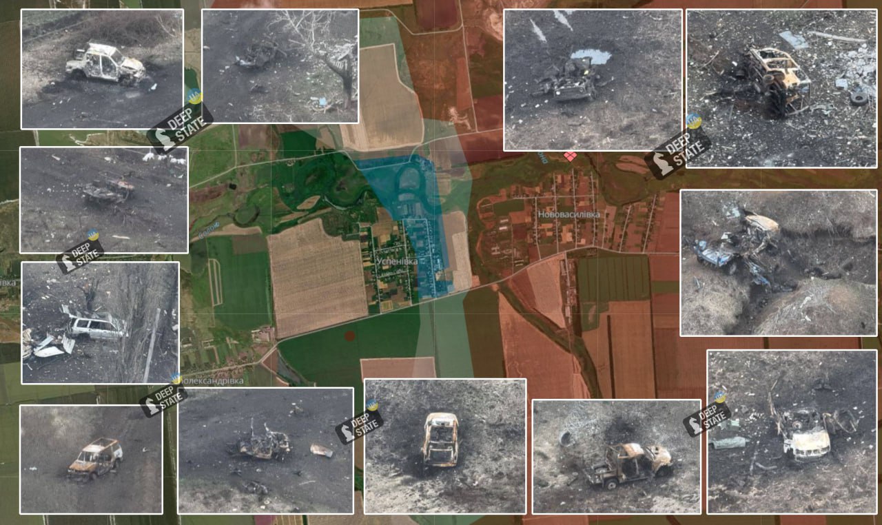 Пораженная легкая небронированная техника в окрестностях Успеновки на покровском направлении