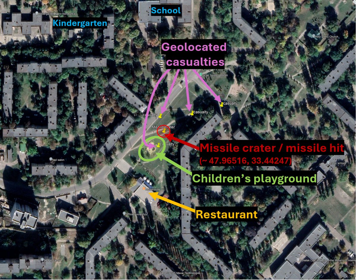 Место попадания ракеты в Кривом Роге 4 апреля 2025 года