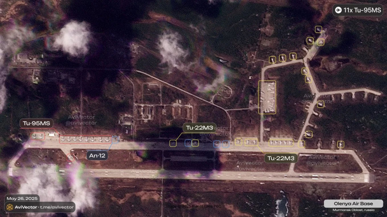 Расположение самолетов на авиабазе Оленья по состоянию на 26 мая