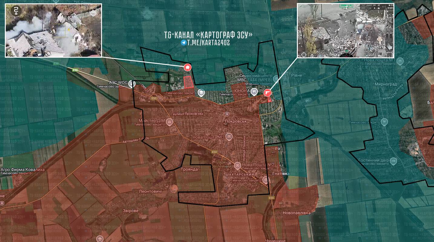 Ситуация в районе Покровска (до 2016 года — Красноармейск) по версии OSINT-ресурса «КАРТОГРАФ ✙ ЗСУ»