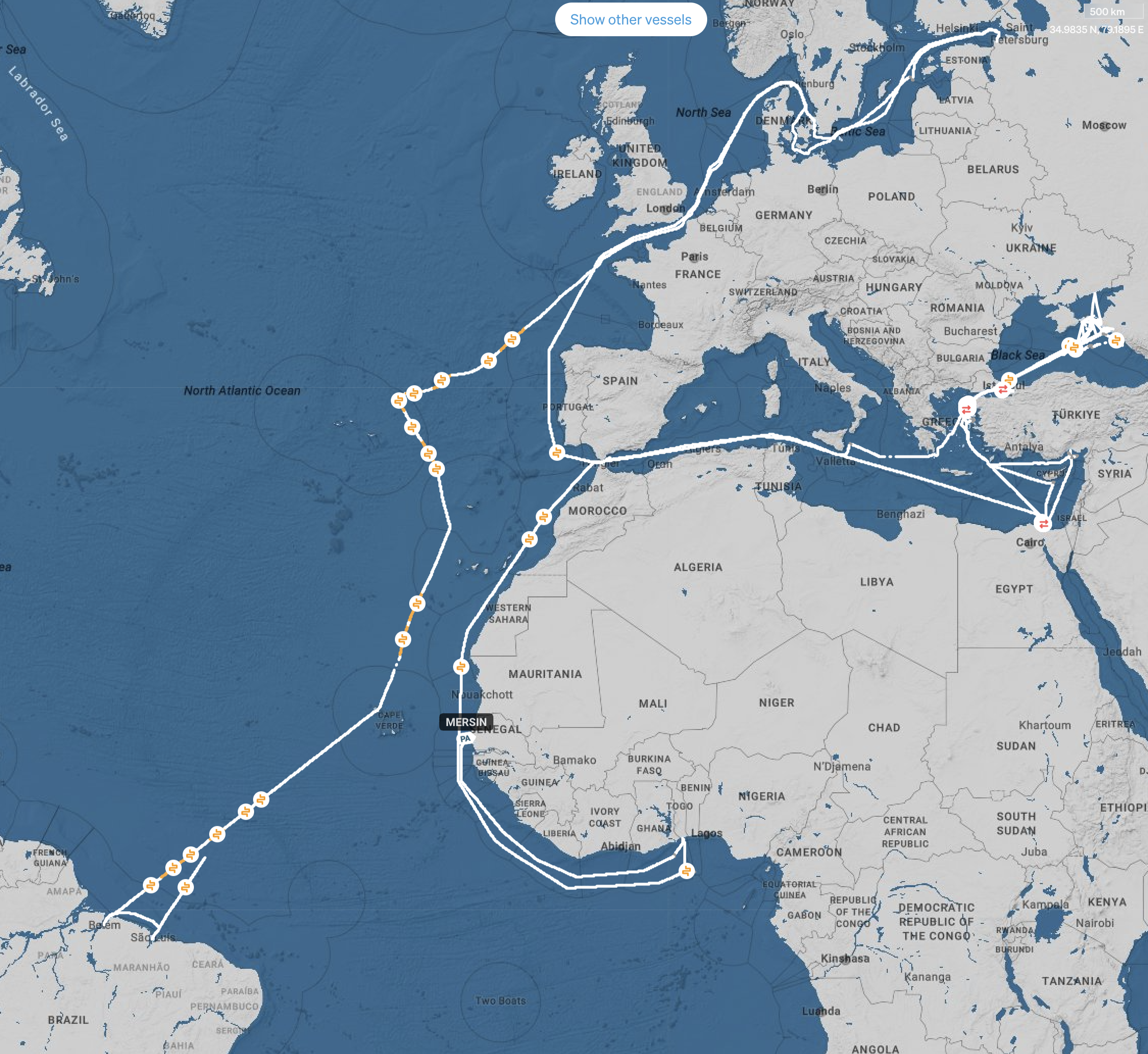 Передвижения танкера MERSIN с января 2025 года