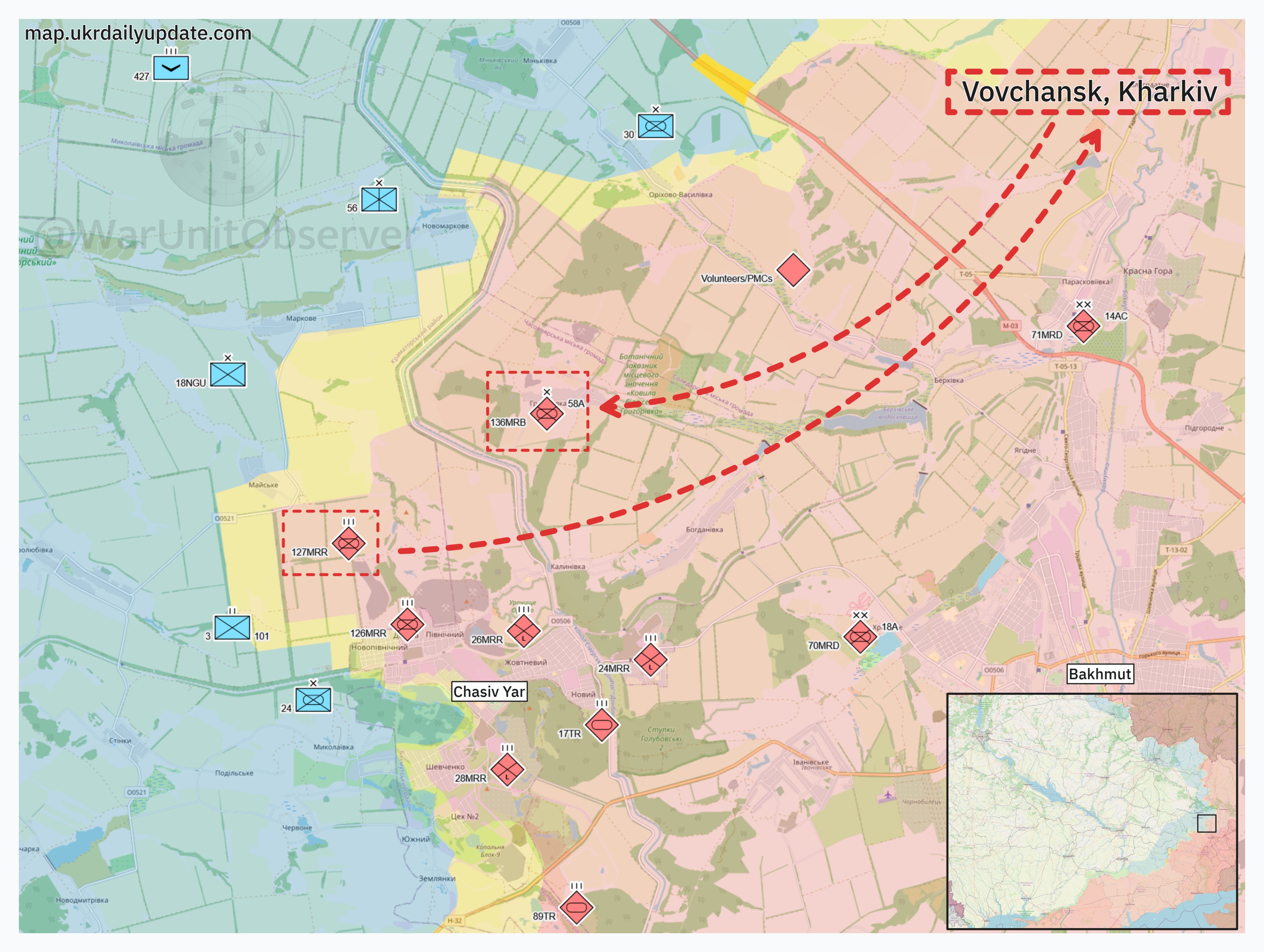 Ситуация в районе Часова Яра на константиновском направлении по версии ресурса Unit Observer